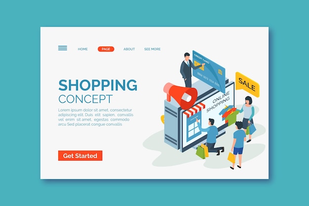 Free vector ismoetric shopping online landing page