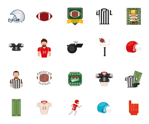 Бесплатное векторное изображение Изолированный комплект значка американского футбола