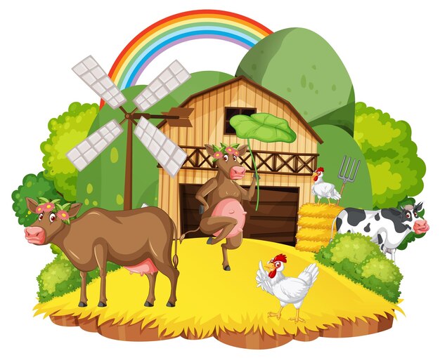 Isolated cartoon farm with animals