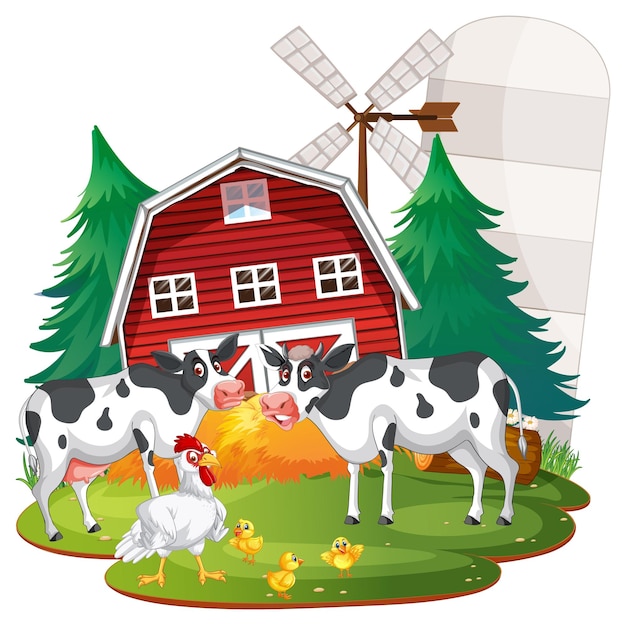 Free vector isolated cartoon farm with animals