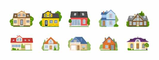 Free vector isolated cartoon houses set simple suburban houses concept of real estate property and ownership