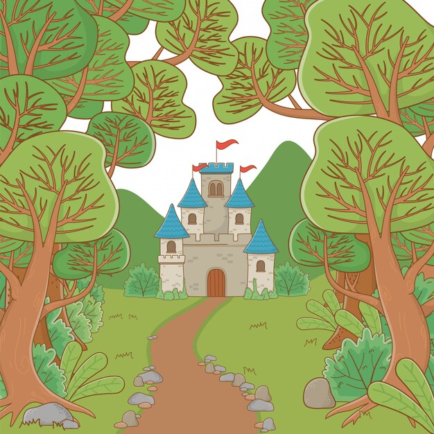 Isolated castle with pennants  