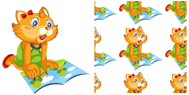 Free vector isolated cat animal with book cartoon