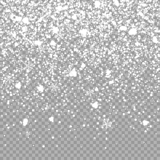 Isolated christmas falling white snow overlay on transparent background snowfall backdrop texture Free Vector