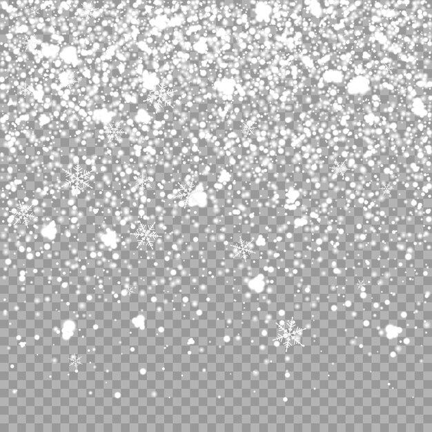 Isolated Christmas falling white snow overlay on transparent background Snowfall backdrop texture