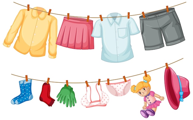 Kids Clothes Hanging on Hanger Rack Stock Vector - Illustration of