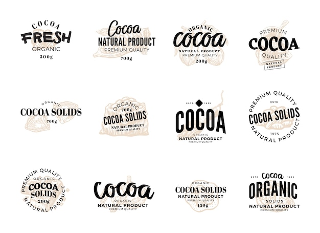 ココア新鮮な有機ココア天然物プレミアム品質の説明が設定された孤立したココアラベル