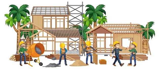 Free vector isolated construction site with workers