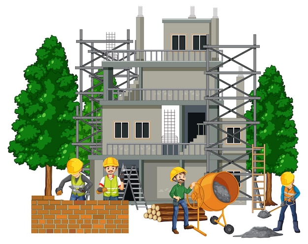 Free vector isolated construction site with workers