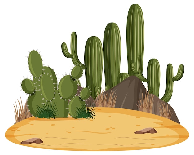 Vettore gratuito paesaggio desertico isolato con cactus