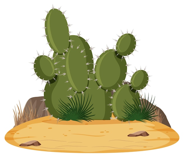 Free vector isolated desert landscape with prickly pear cactus