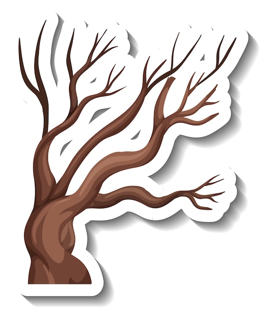 흰색 배경에 고립 된 마른 나무 만화 스티커