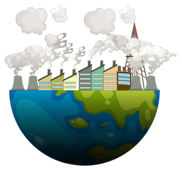 Free vector isolated earth cartoon factory pollution on surface