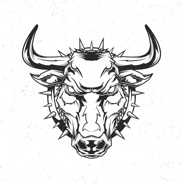 Isolated emblem with illustration of angry bull