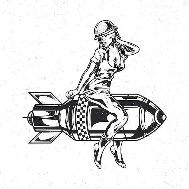 Изолированная эмблема с иллюстрацией девушки, сидящей на бомбе