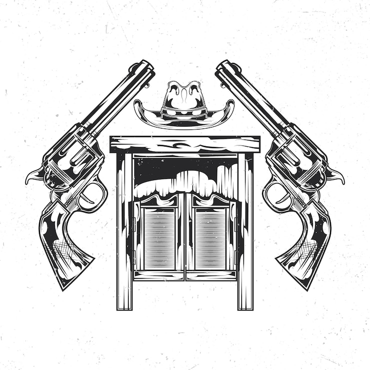 मुफ़्त वेक्टर isolated emblem with illustration of saloon, hat and pistols