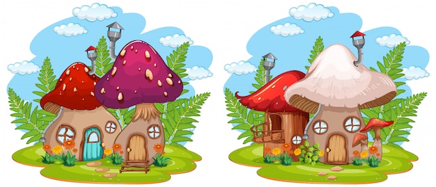 Бесплатное векторное изображение Изолированный дом гриба фантазии