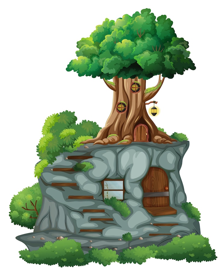 Free Vector isolated fantasy tree on cliff