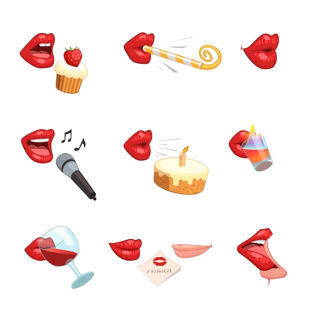 Бесплатное векторное изображение Изолированные женские красные губы