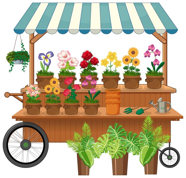 Изолированная тележка продавца цветов