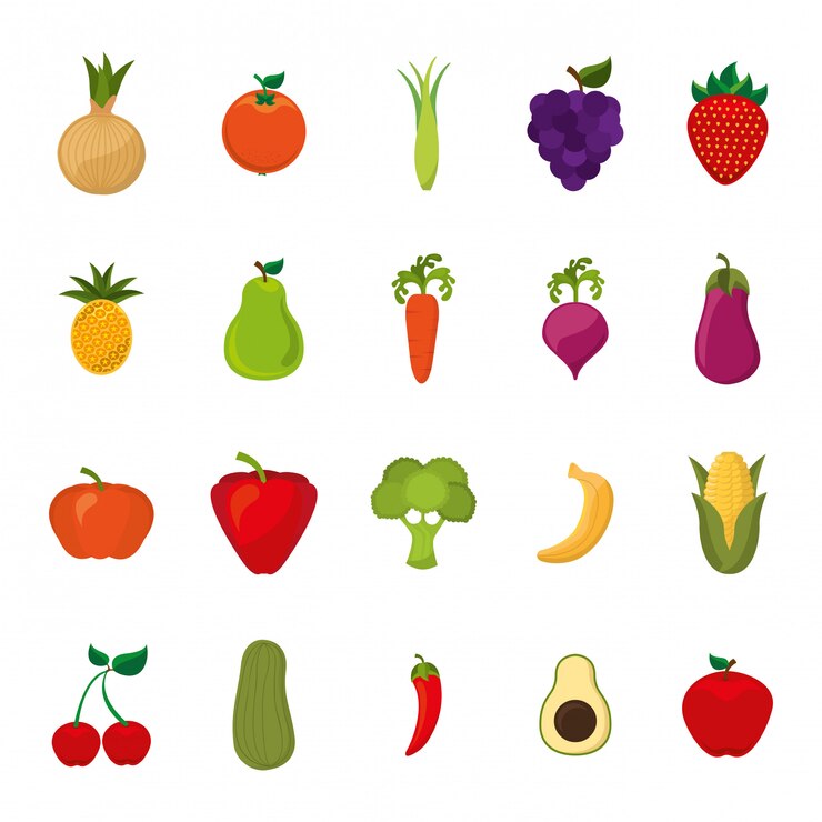 Free Vector isolated fruits and vegetables icon set 