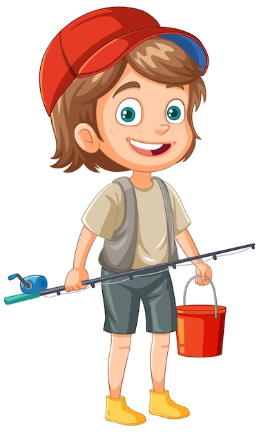 Free vector isolated girl cartoon fishing