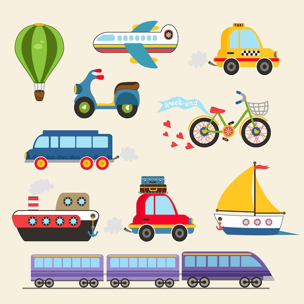 Free vector isolated hand drawn transport set vector illustration