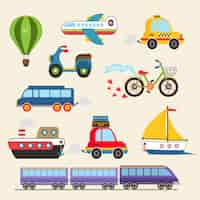 Free vector isolated hand drawn transport set vector illustration