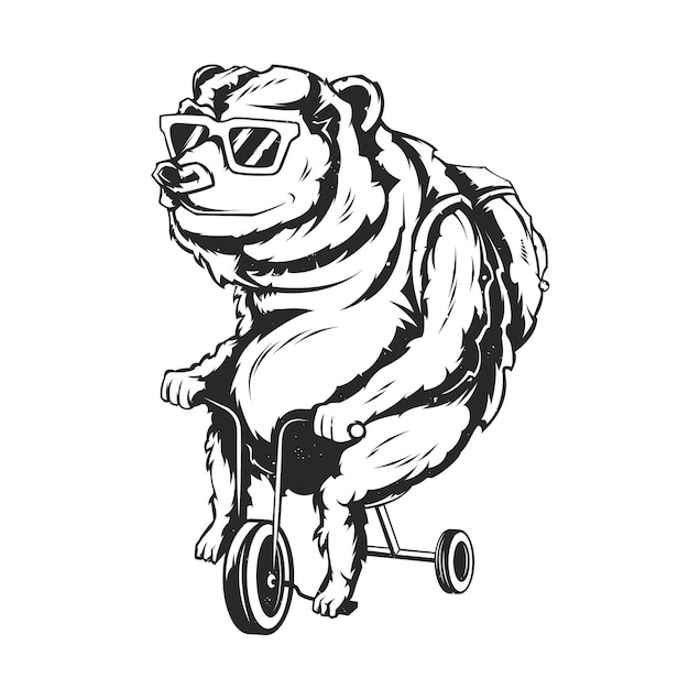 Isolated illustration of bear on a bike