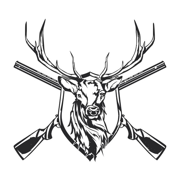 Isolated illustration of two rifles and deer head