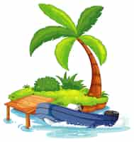 Free vector isolated island pier with motorboat