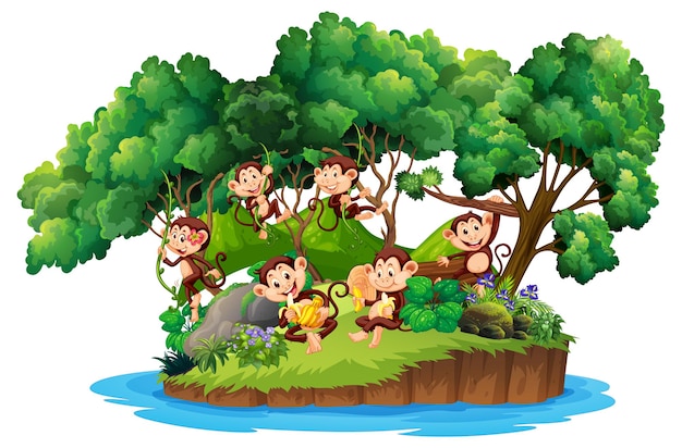 Isolated island with naughty monkeys
