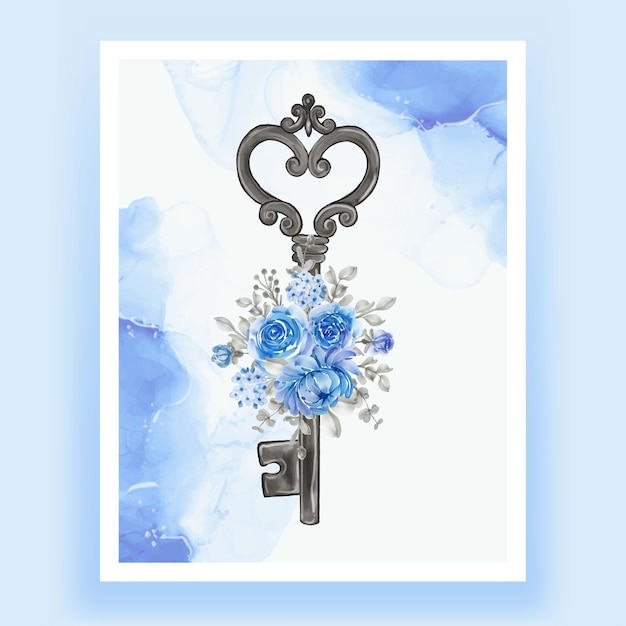 Isolated key flower blue illustration watercolor