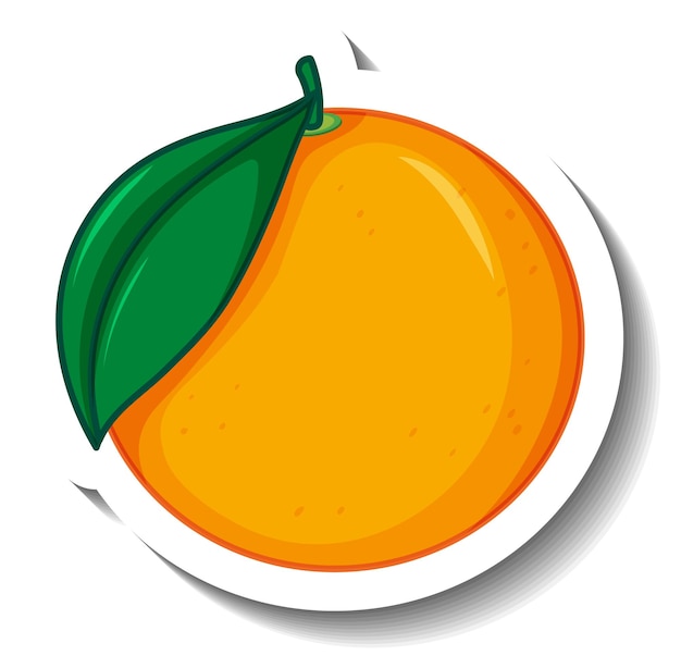 Изолированный апельсин с листом в мультяшном стиле