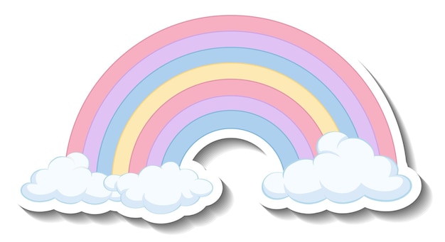 Isolated pastel rainbow with clouds cartoon sticker