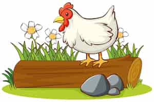 Free vector isolated picture of chicken on the log