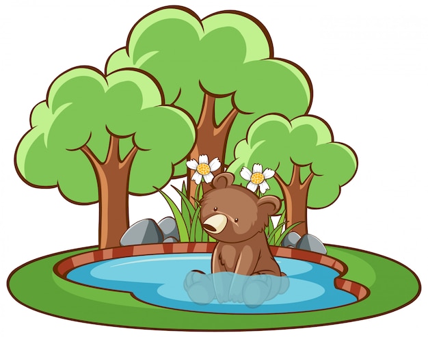 Free vector isolated picture of little bear in the pond