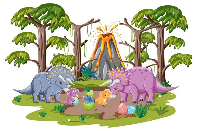 Isolated prehistoric forest with dinosaur