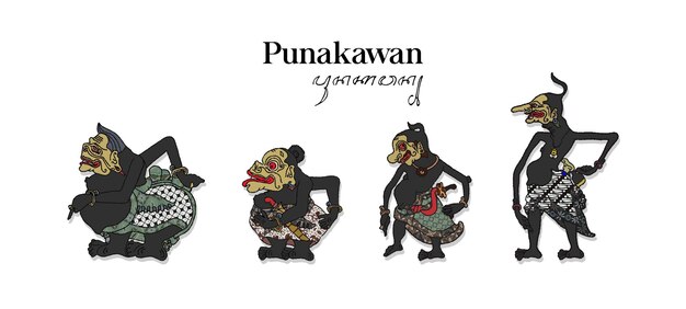孤立した​プナカワンワヤン​の​イラスト​。​手描き​の​インドネシア​の​影絵​人形​。