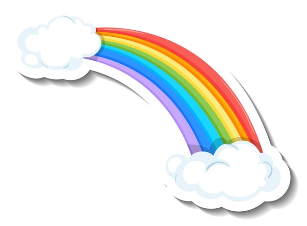 Free vector isolated rainbow with clouds cartoon sticker