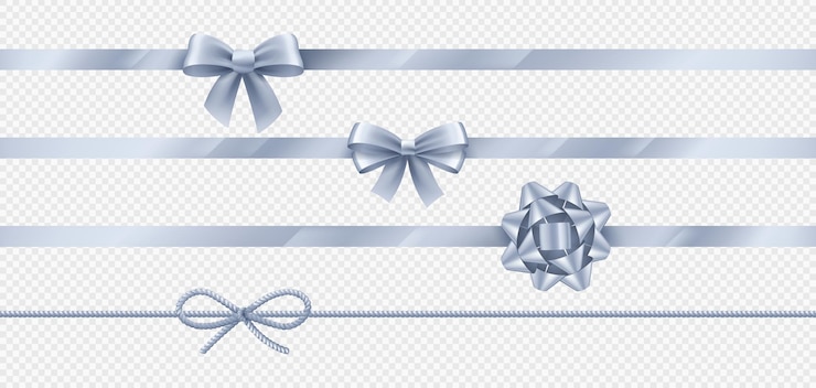 Free Vector isolated realistic silver ribbon gift bow knot