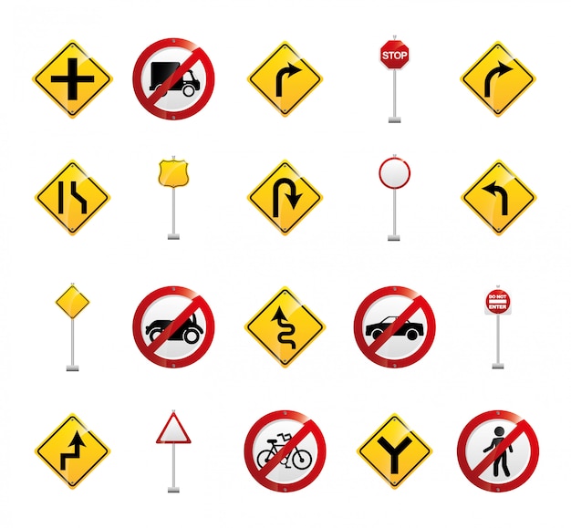 Isolated road sign icon set 