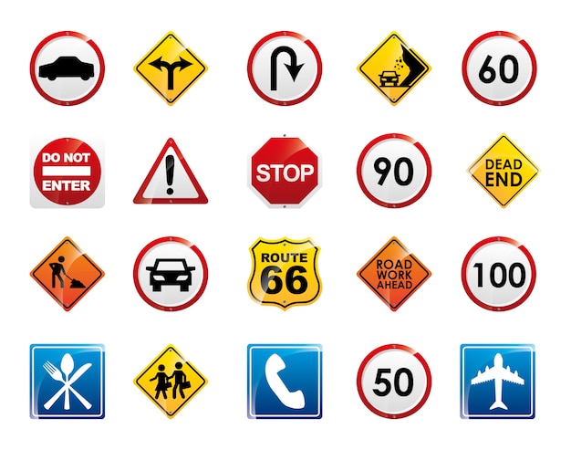 Isolated road sign icon set 