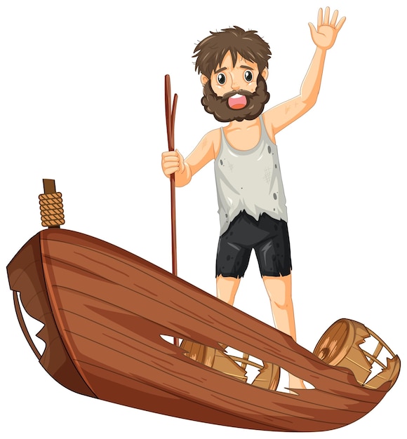 Free vector isolated sad castaway man on a shipwrecked