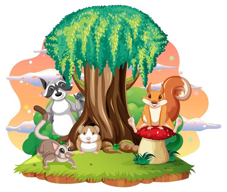 Free Vector isolated scene with different cute animals