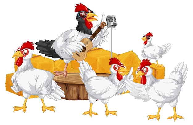 Free vector an isolated scene with a group of chickens in cartoon style