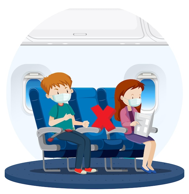 Бесплатное векторное изображение Изолированная сцена с пассажирами, продолжающими сидеть на дистанции
