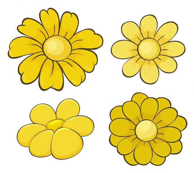 Free vector isolated set of flowers in yellow