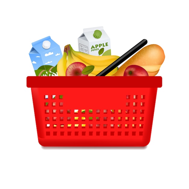 Isolated shopping basket with products