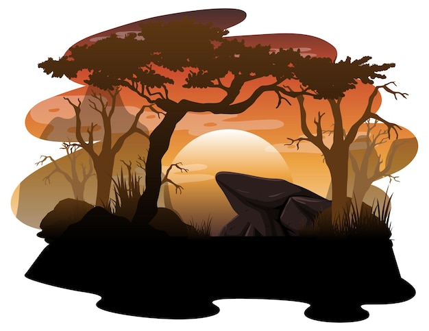 Free vector isolated silhouette savanna forest